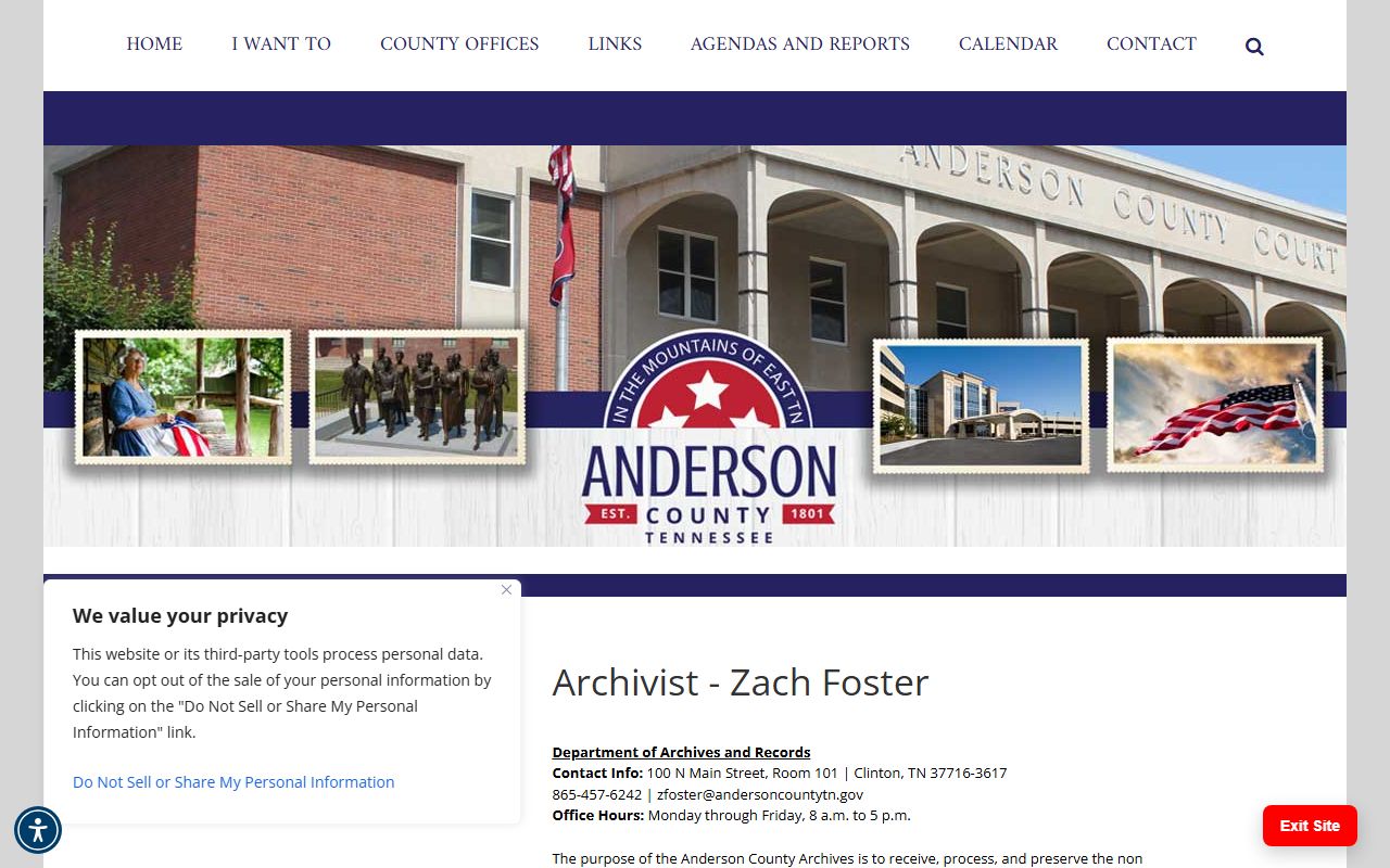 Anderson County Archives and Records portal for divorce decree research