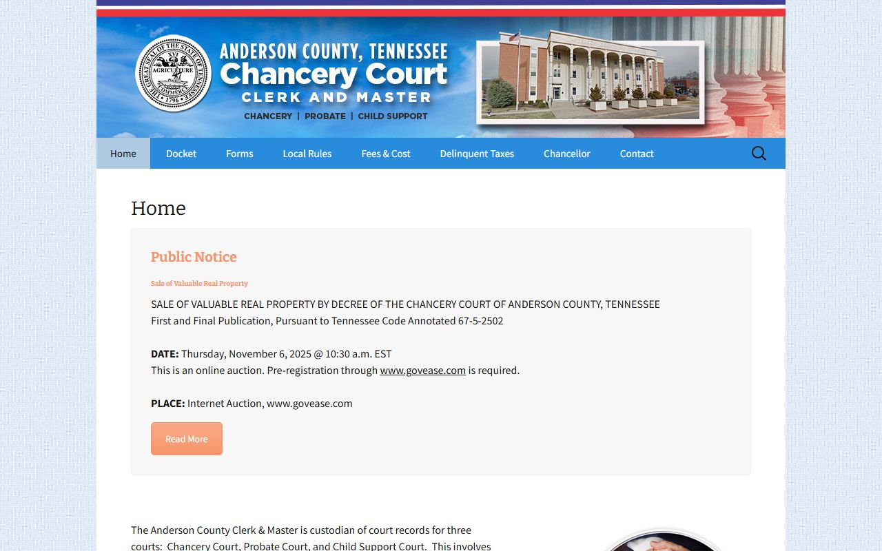 Anderson County Clerk and Master site for divorce decree records