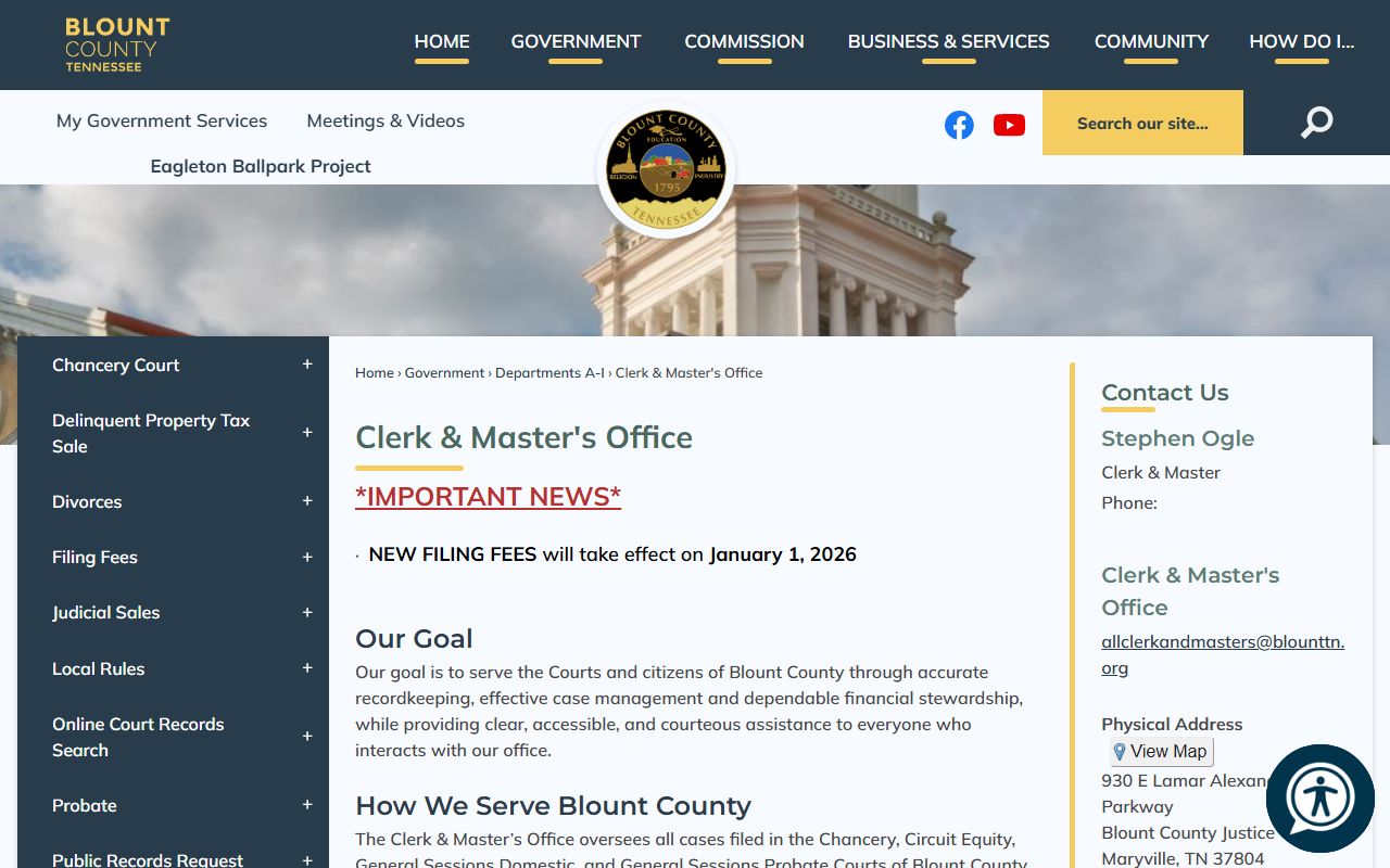 Blount County Clerk and Master office for divorce decree records