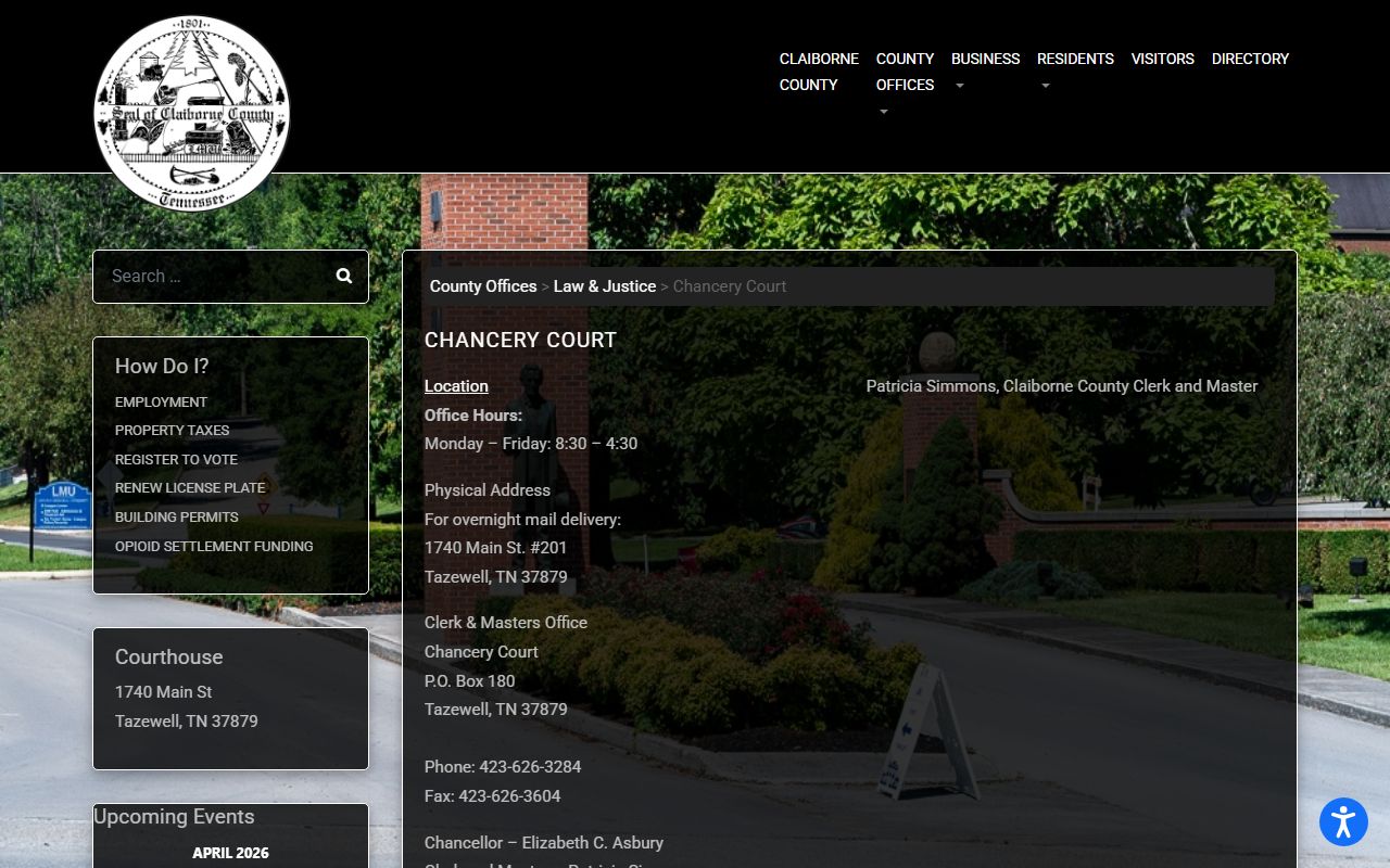 Claiborne County Chancery Court page for divorce decree records