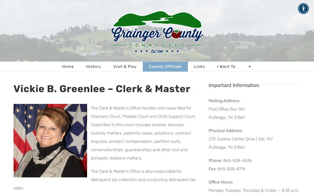 Grainger County clerk and master page for divorce decree records