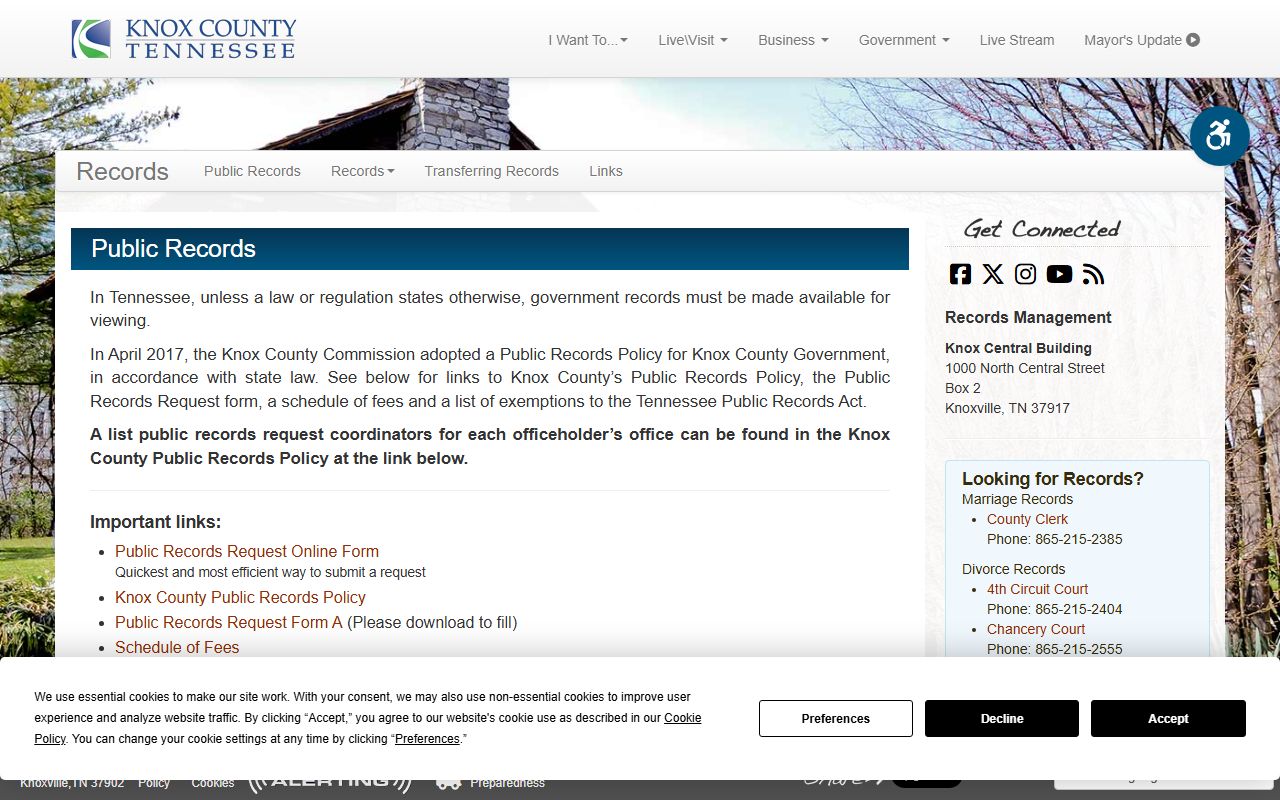 Knox County public records source for Knoxville divorce decree copies