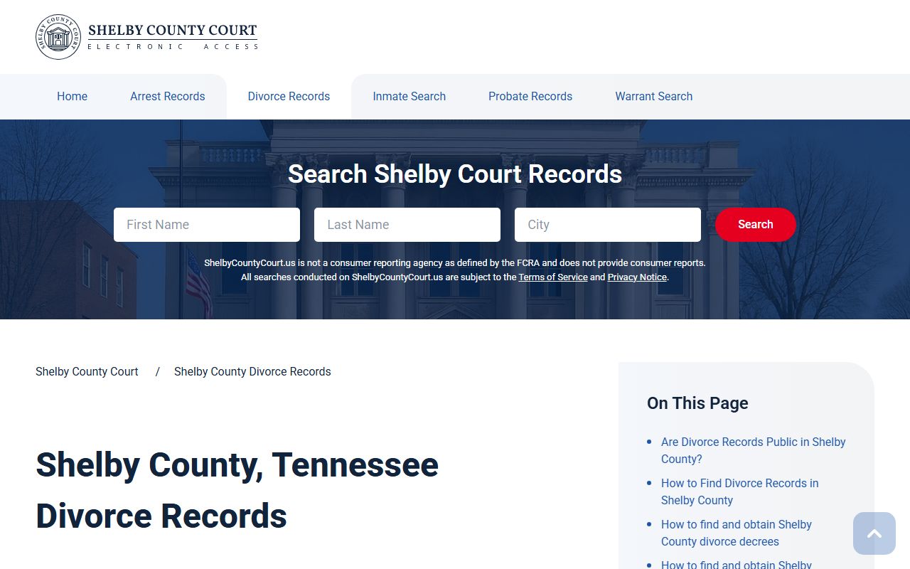 Shelby County Divorce Decree Chancery Court records page