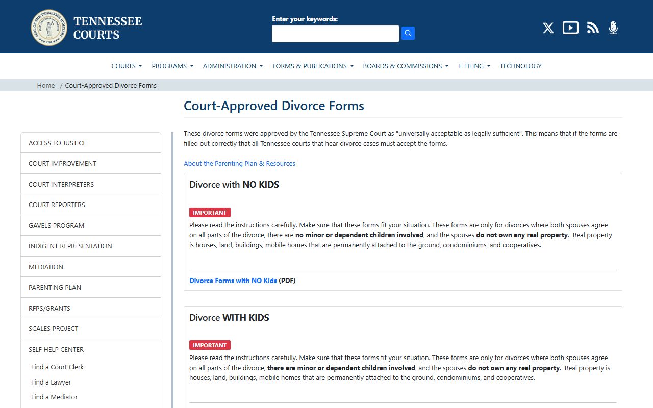 Tennessee Divorce Decree court forms and historical records guidance
