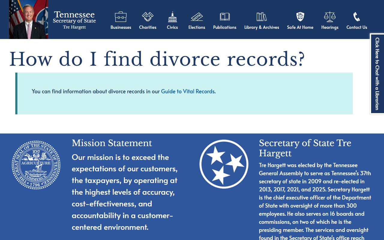 Tennessee Divorce Decree archives help page